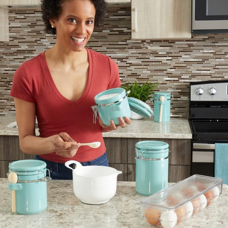 retro turquoise ceramic kitchen canister set